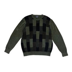 Dockers Sweater‎ Men's Size Large Dark Green Grey Chenille Geometric Vintage